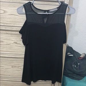 Black Cold Shoulder Top with Mesh